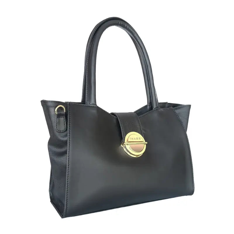Black vegan leather shoulder handbag for women and girls by Ekom, stylish and versatile accessory with sleek design.