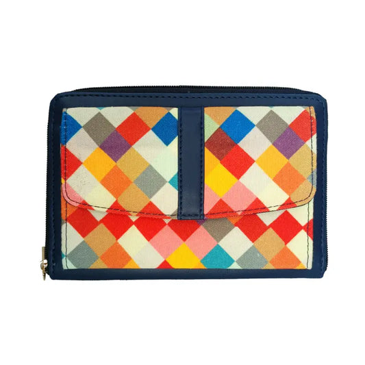 Blue stylish crossbody wallet for women and girls made with vegan leather by Ekom, featuring a sleek design and compact size.