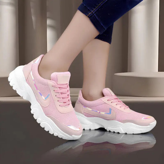 Ekom women's pink casual sneakers, lightweight walking shoes suitable for gym and everyday wear, stylish and comfortable.