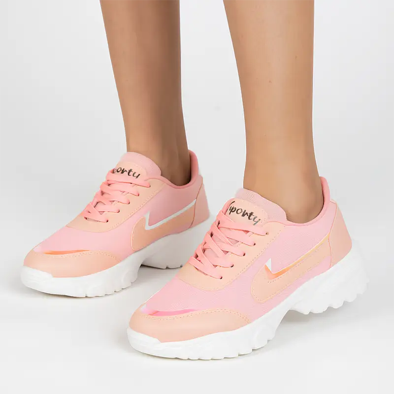 Ekom women's pink lightweight casual sneakers, stylish walking and gym shoes for girls and women, comfortable and trendy footwear.