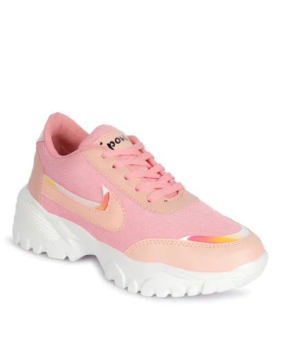 Ekom women's pink lightweight casual sneakers, stylish walking and gym shoes for girls and women, comfortable and trendy footwear.