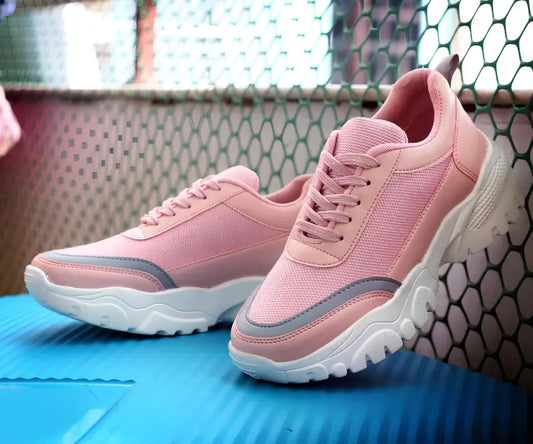 Ekom women's pink lightweight casual walking sneakers, stylish gym shoes for girls and women, comfortable and trendy footwear.