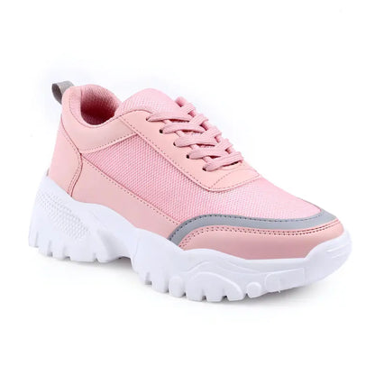 Ekom women's pink casual sneakers, lightweight walking and gym shoes for girls and women, stylish and comfortable for everyday wear.