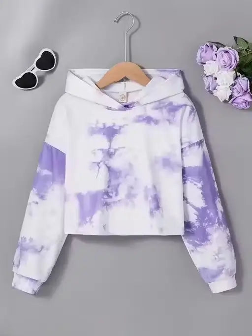 White Ekom crop top hoodie for girls, long sleeve, printed kids clothing, stylish and comfortable for young girls.
