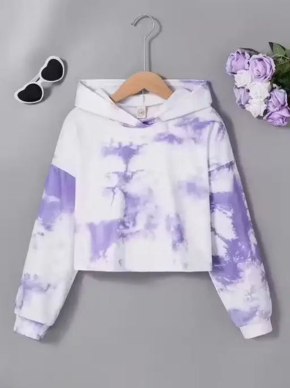 White Ekom crop top hoodie for girls, long sleeve, printed kids clothing, stylish and comfortable for young girls.