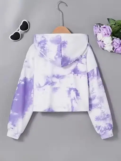 White long sleeve printed crop top hoodie for kids girls, Ekom brand, casual kids clothing with playful design.