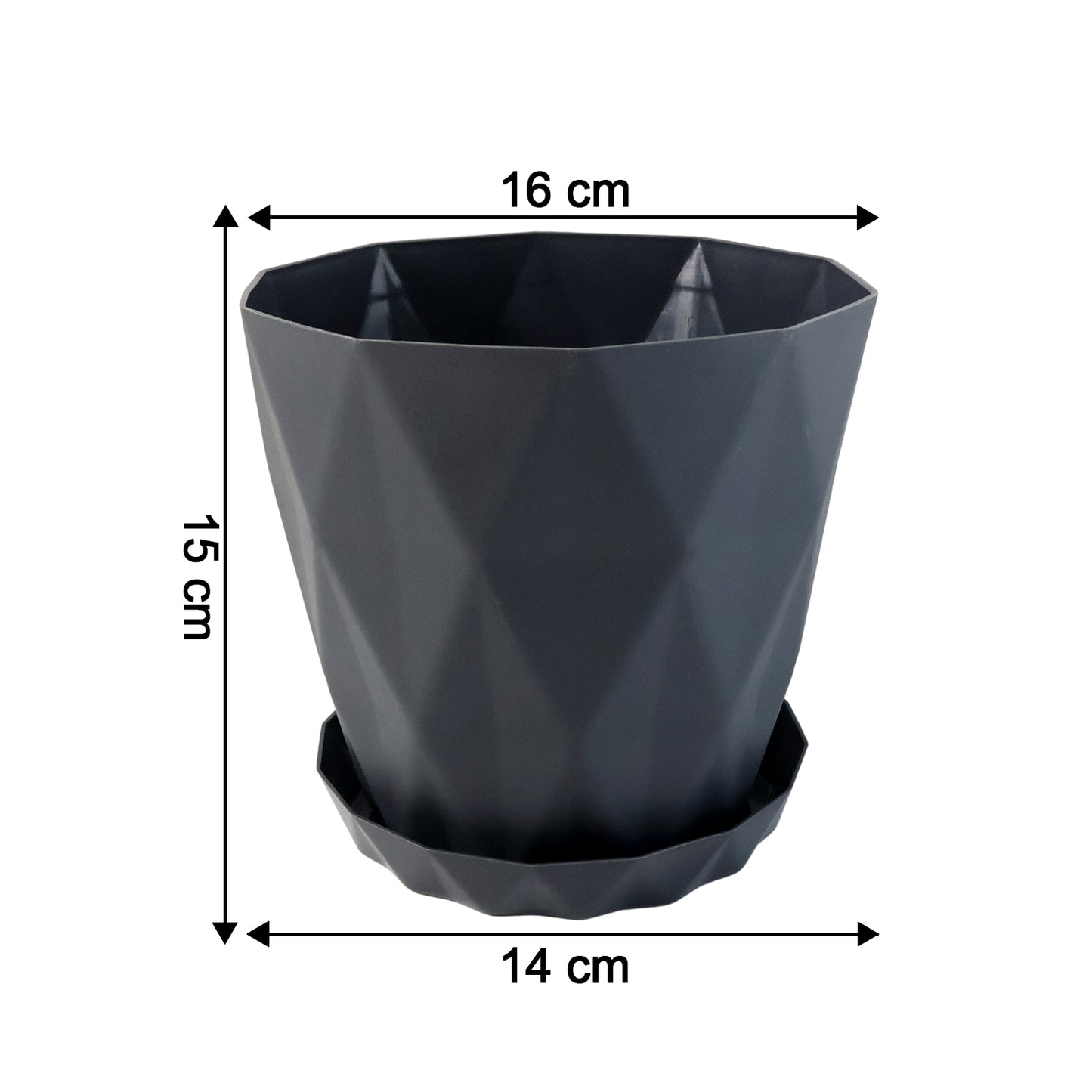 Set of five Wukusy diamond design plastic flower pots with matching drain trays for garden planting.