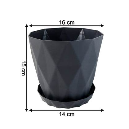 Set of five Wukusy diamond design plastic flower pots with matching drain trays for garden planting.