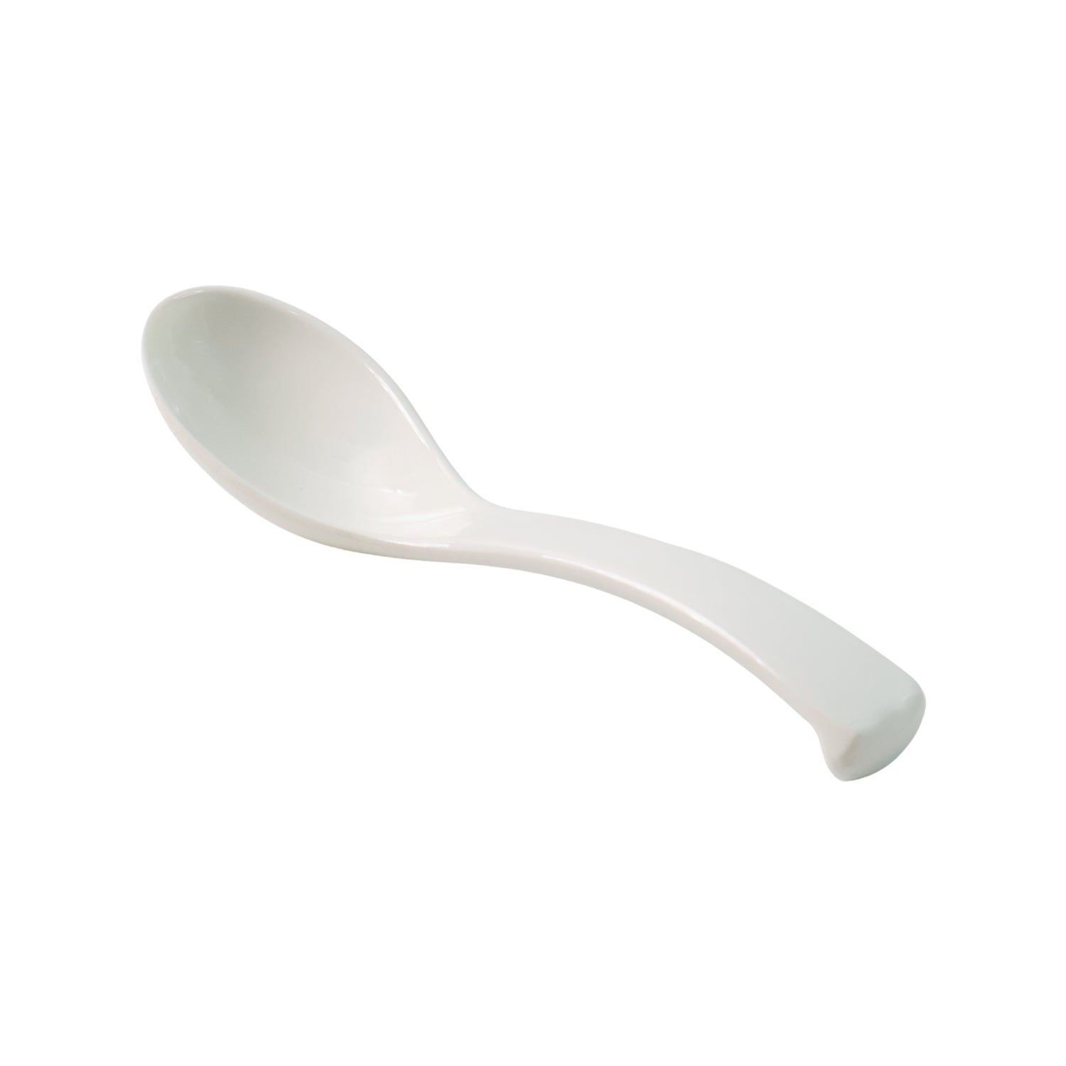 White plastic soup spoon with deep bowl, ideal for home and kitchen use, by Wukusy.