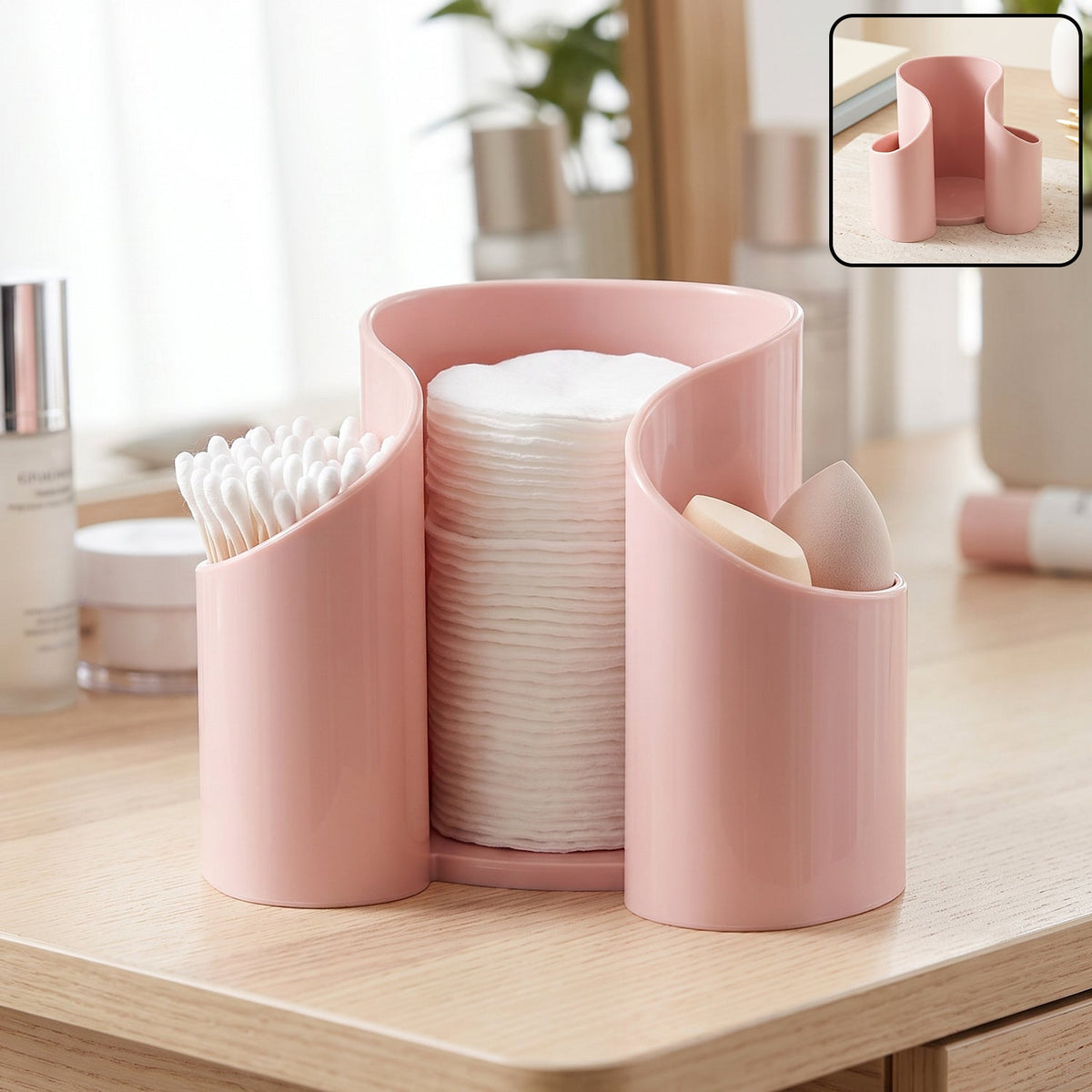 Wukusy plastic cosmetic desktop organizer caddy for cotton pads and makeup with multiple compartments and clear design.