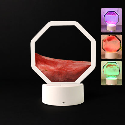 Wukusy LED moving sand art table lamp on office desk with colorful sand flowing inside for calming ambiance