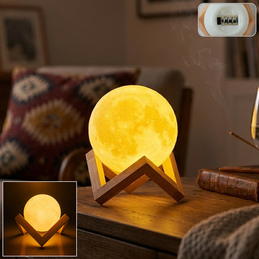 Wukusy LED ball night lamp with wooden stand, showcasing a soft glowing round light on a natural wooden base.