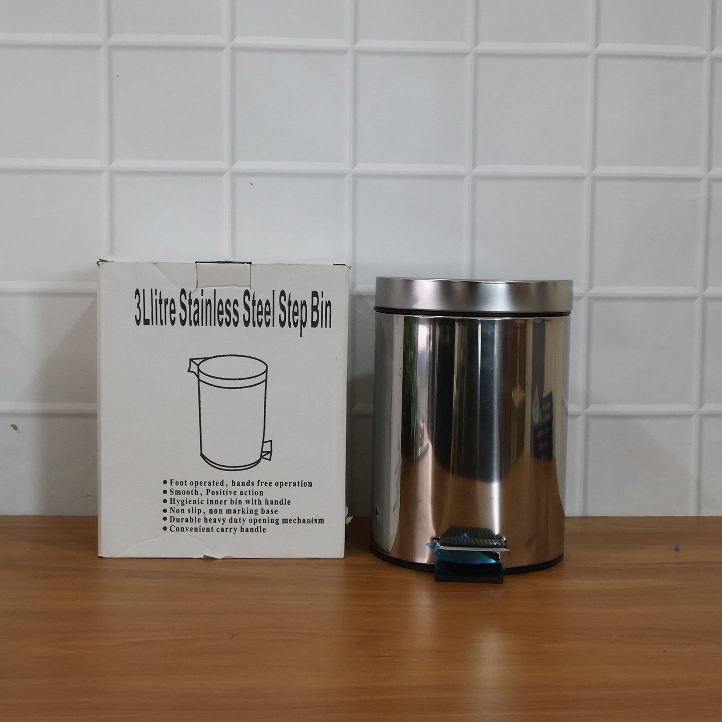 Wukusy premium stainless steel pedal dustbin with close lid, 3-liter capacity, sleek and durable design for kitchen use