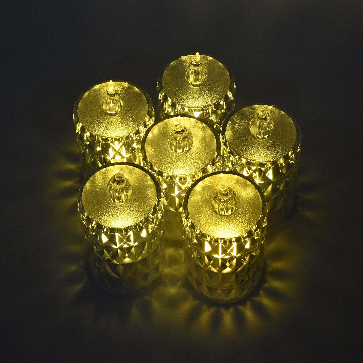 Set of five Wukusy LED crystal effect flameless candle lights with flickering glow and elegant design.