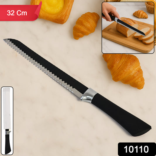 Wukusy 32cm serrated bread knife with ergonomic handle for easy slicing in home and kitchen.
