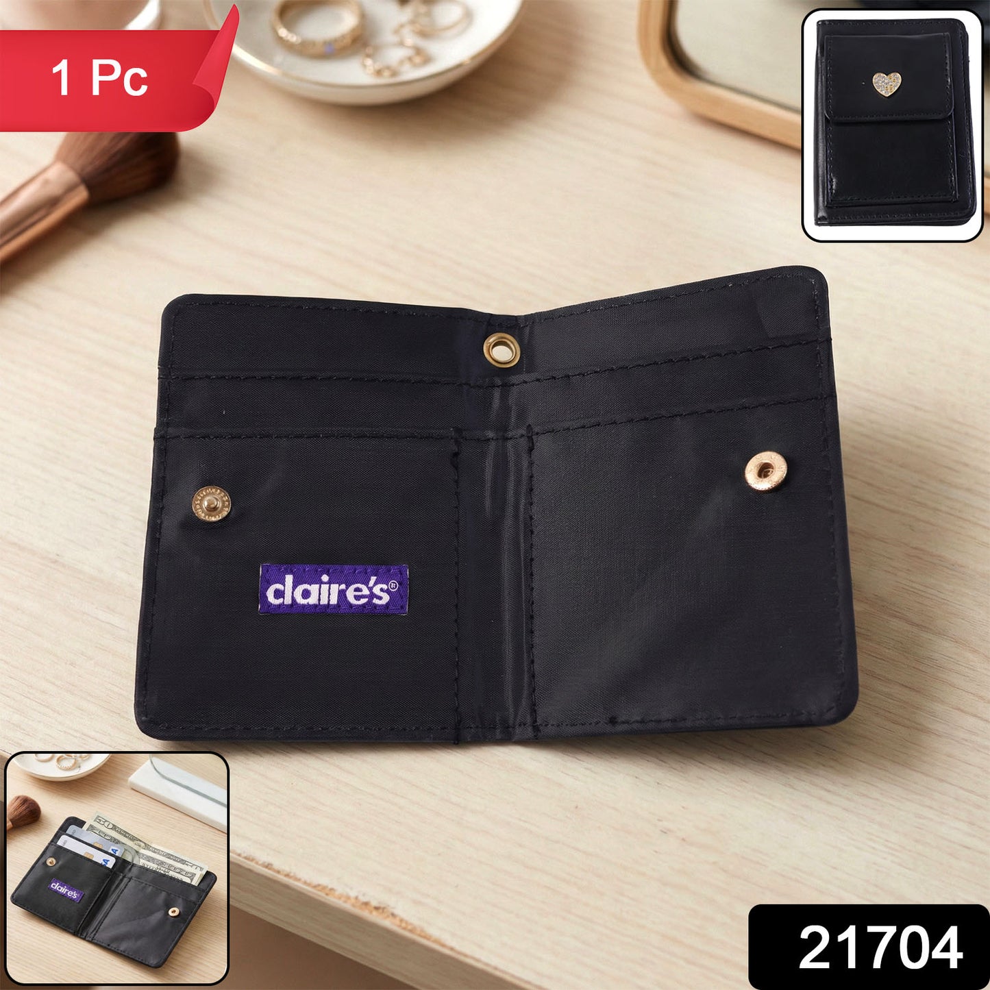 Wukusy compact snap button card holder wallet with multiple card slots and a sleek black leather finish.
