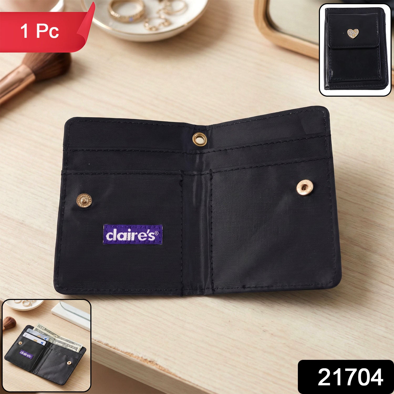 Wukusy compact snap button card holder wallet with multiple card slots and a sleek black leather finish.