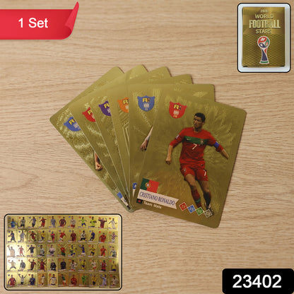 Wukusy World Football Stars trading card set featuring colorful football player cards with action shots and team logos.