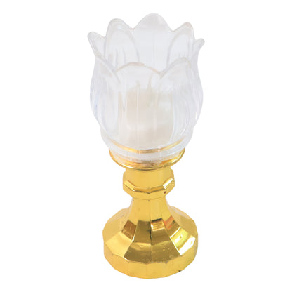 Wukusy premium lotus-shaped LED decorative lamp on stand, ideal for home decor with soft glowing light and elegant floral design.