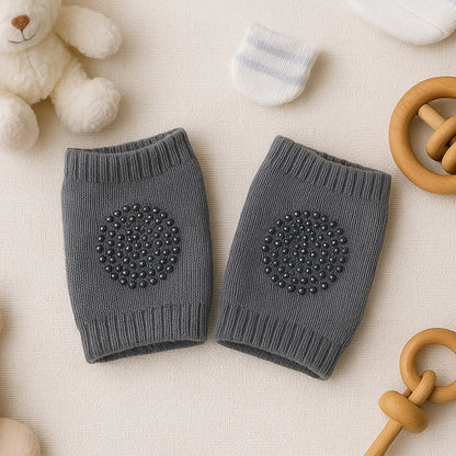 Dark grey toddler wool knit leg warmer by Wukusy, knee guard style, designed for baby care and warmth.