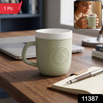 Wukusy plastic coffee mug with handle featuring a leather texture, ideal for home and office use.