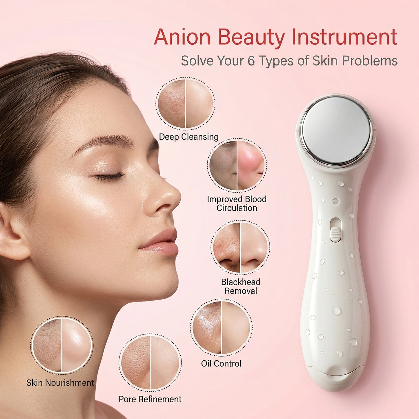 Wukusy portable facial massager device with ergonomic design, featuring multiple massage heads for skin relaxation and rejuvenation.