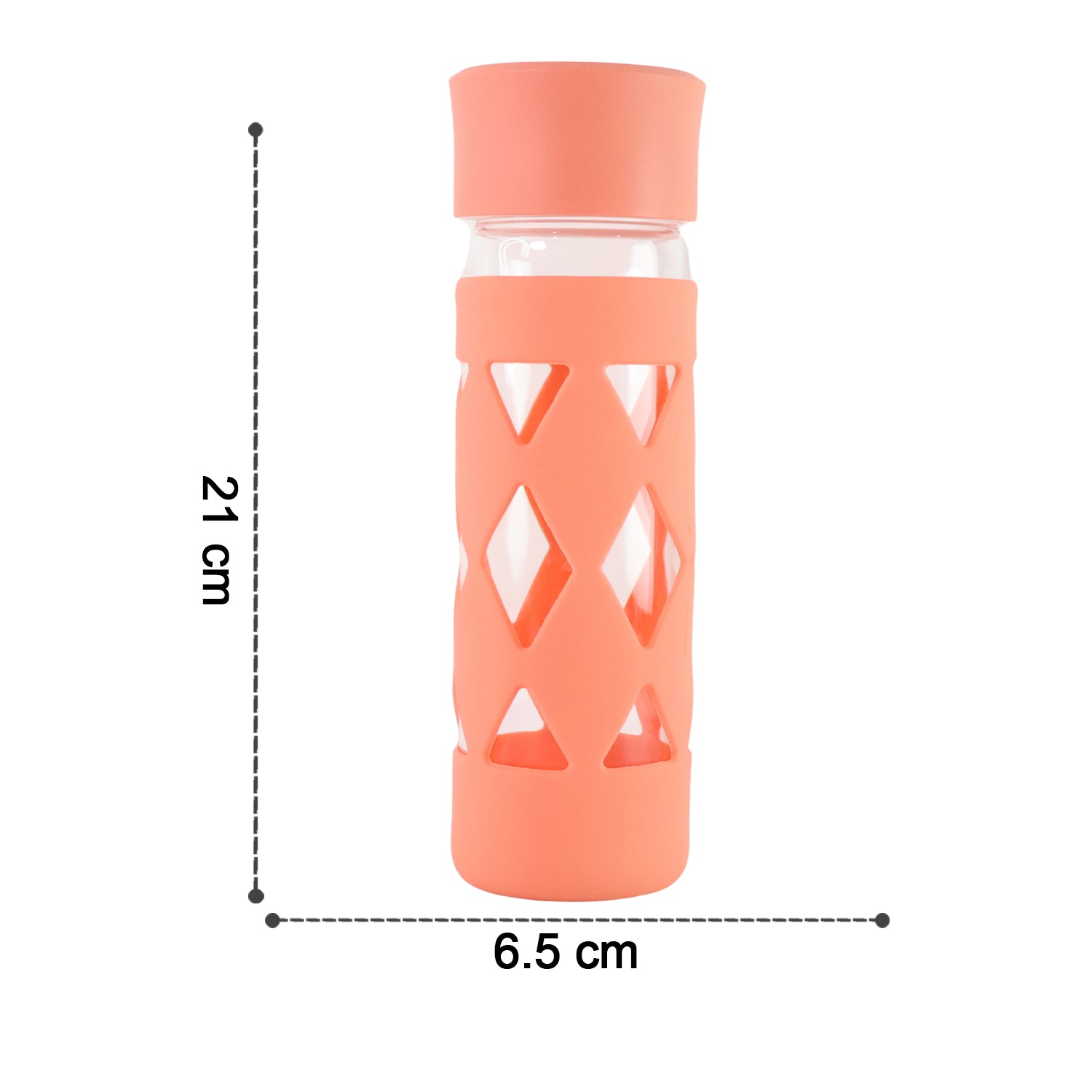 Wukusy glass water bottle with protective sleeve, 480ml capacity, for home and kitchen use, clear bottle with black sleeve.