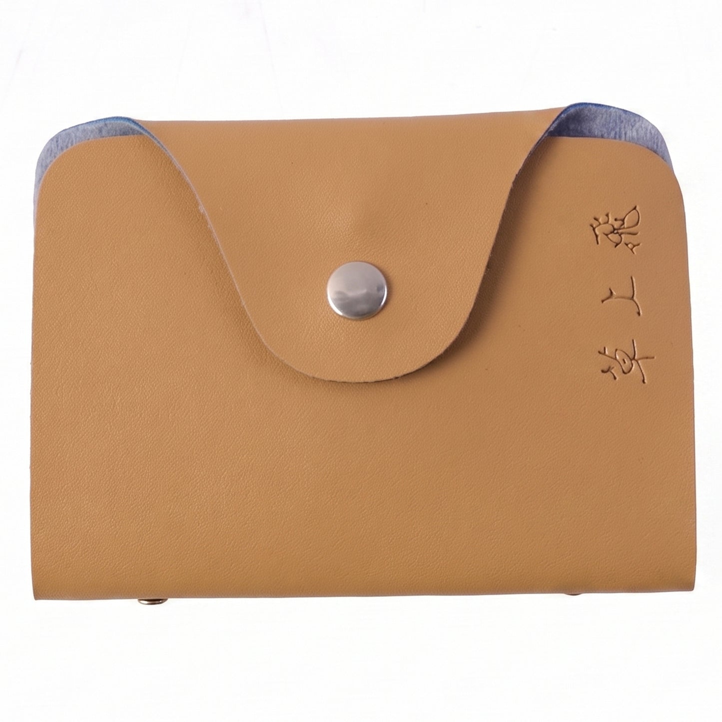 Wukusy premium button closure card holder wallet with 10 inner slots, compact leather design, ideal for secure card storage.