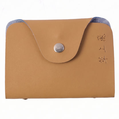 Wukusy premium button closure card holder wallet with 10 inner slots, compact leather design, ideal for secure card storage.