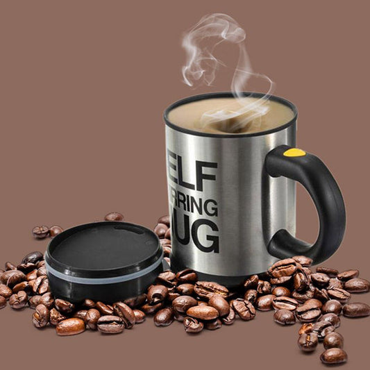 Wukusy self-stirring mug for coffee and beverages, used in household and office settings, with a sleek design and automatic mixing.