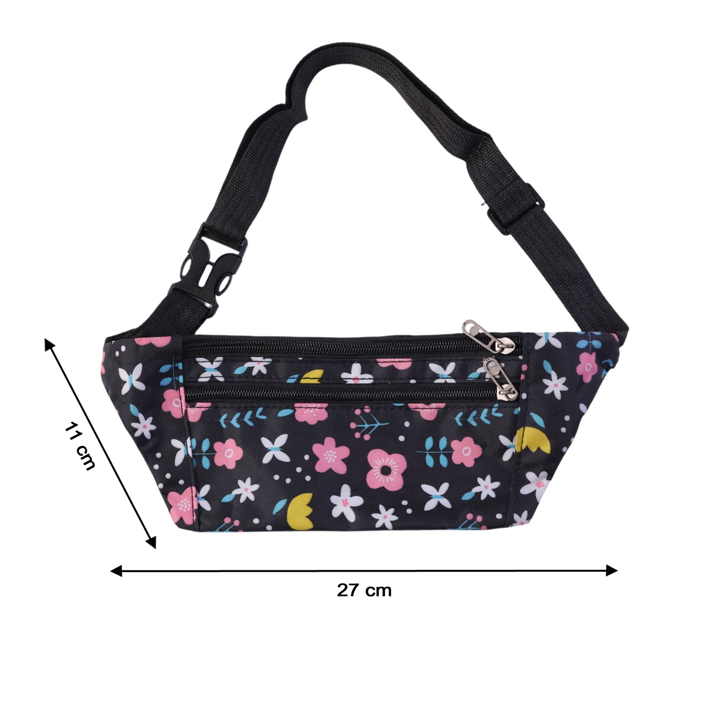 Wukusy floral print adjustable waist bag with a fanny pack design, featuring colorful floral patterns and a secure adjustable strap.