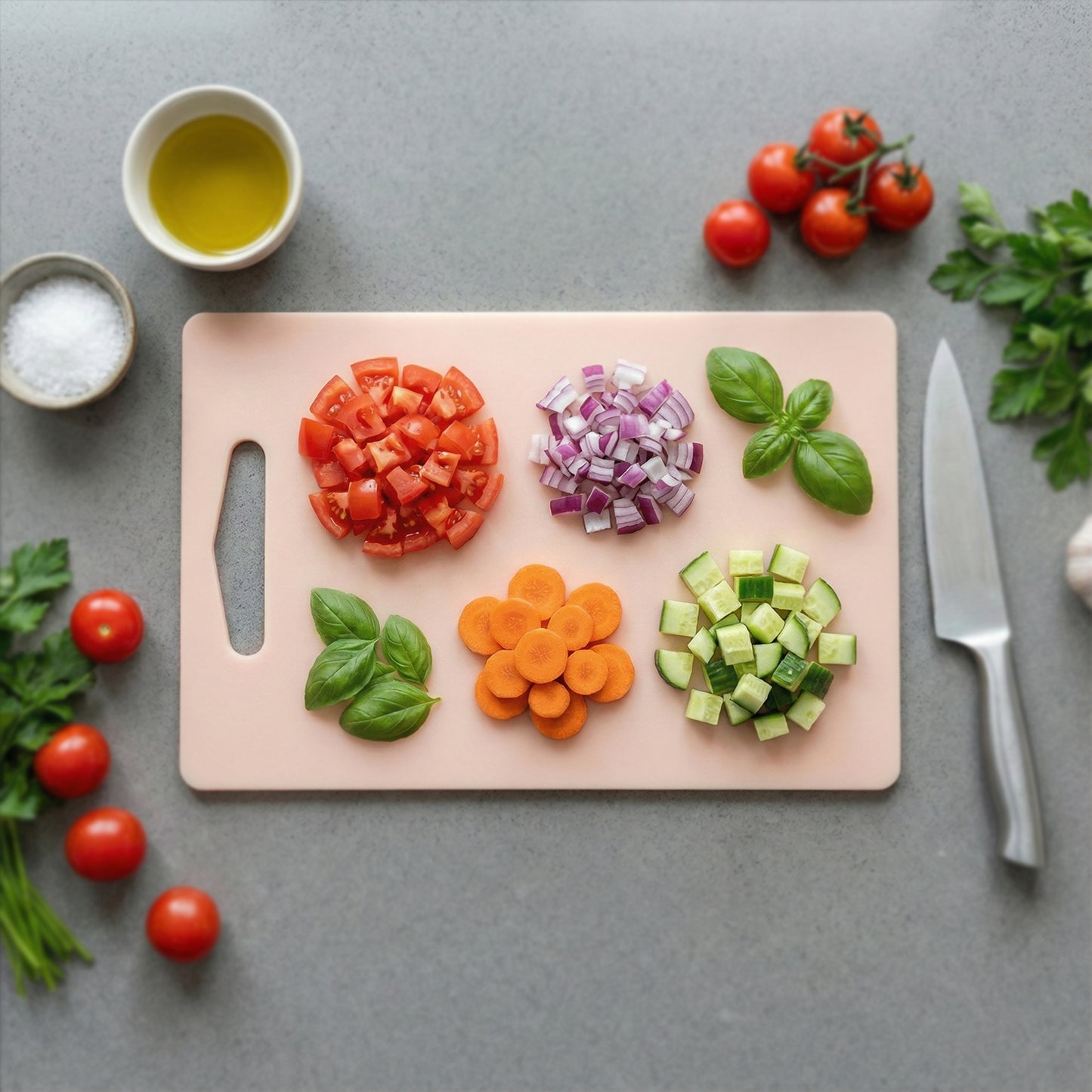 Wukusy plastic chopping board with handle, 30x20 cm, featuring a smooth surface and ergonomic grip for food prep.