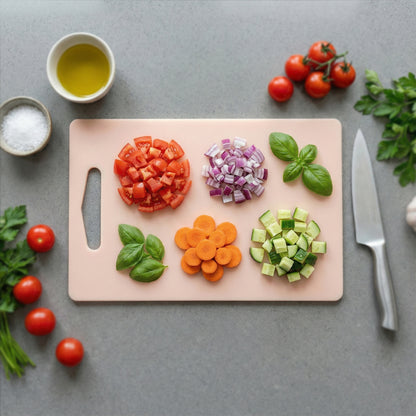 Wukusy plastic chopping board with handle, 30x20 cm, featuring a smooth surface and ergonomic grip for food prep.