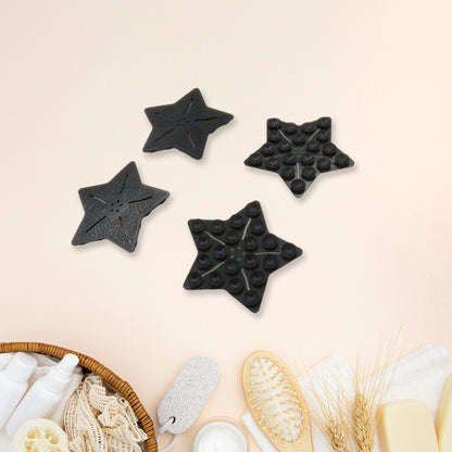 Set of four Wukusy star and leaf-shaped PVC anti-slip bath mats for kids, designed to prevent slips in the shower and bathtub.
