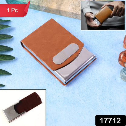 Wukusy premium leather finish visiting card holder with sleek design and secure closure for professional card storage.