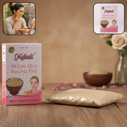 Wukusy Herbal Multani Mitti Rose Face Pack in an 80g jar, featuring a pink rose-based face mask with natural clay and herbal ingredients.