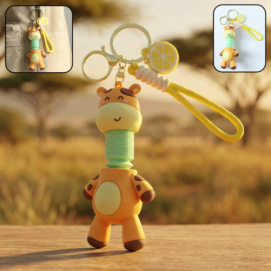 Cute giraffe cartoon keychain from Wukusy featuring a playful giraffe design with bright colors and a keyring attachment.