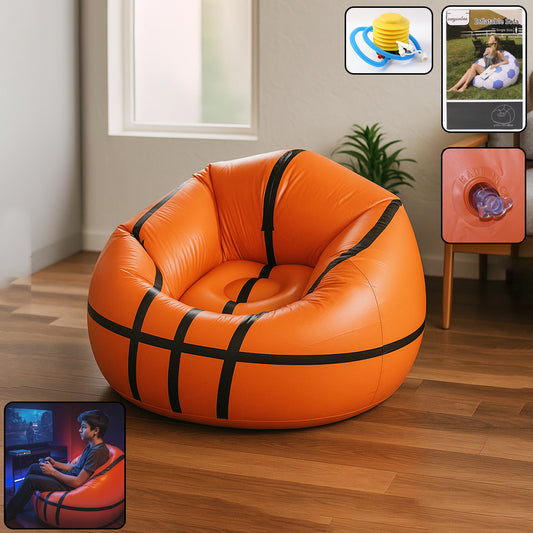 Wukusy football-shaped inflatable sofa for kids and adults, cartoon style, 110cm x 85cm, perfect for home relaxation.