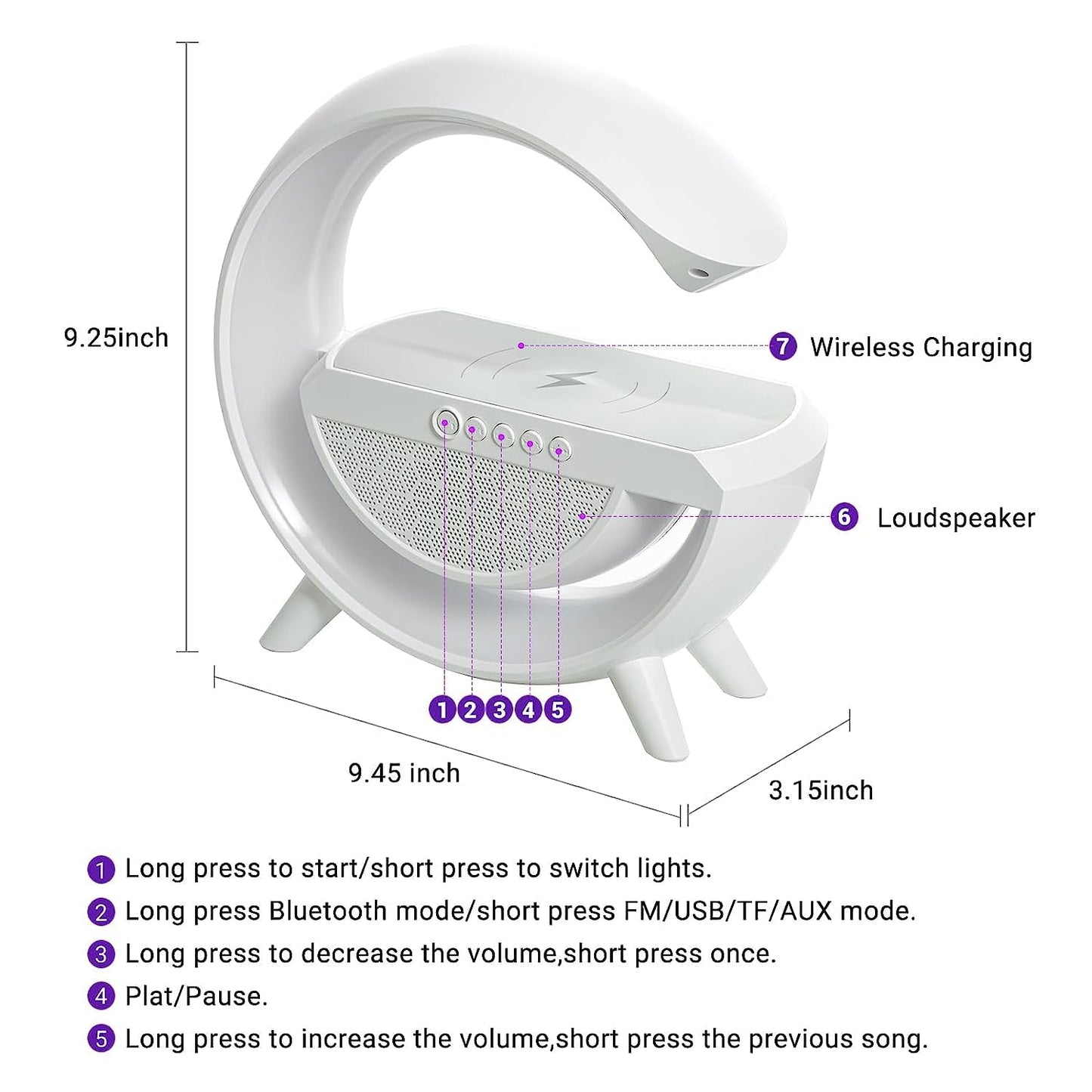 Wukusy 3-in-1 LED night lamp with Bluetooth speaker and wireless charging, featuring mood lighting for bedroom, music, and parties.