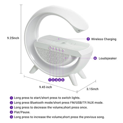Wukusy 3-in-1 LED night lamp with Bluetooth speaker and wireless charging, featuring mood lighting for bedroom, music, and parties.