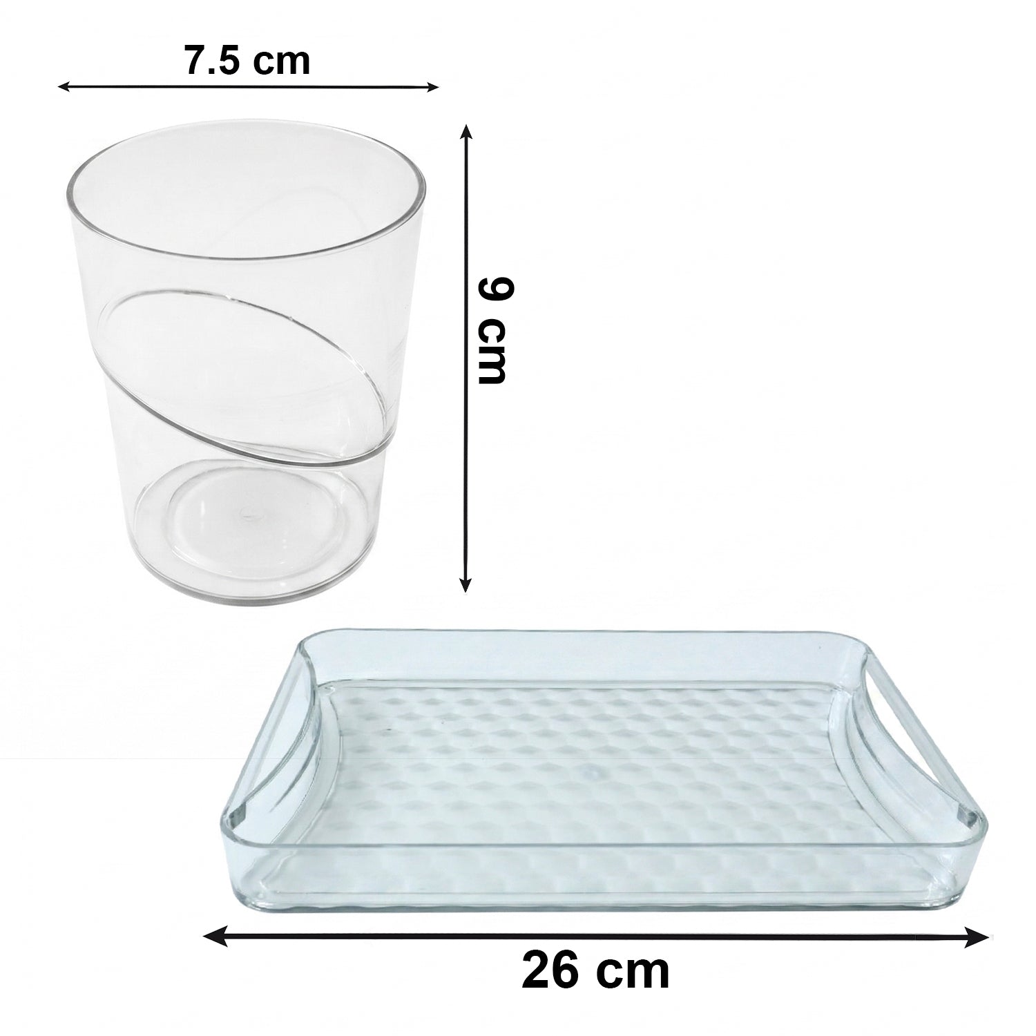 Six clear glass serving cups with a matching tray from Wukusy Premium Glass Serving Set, perfect for entertaining.