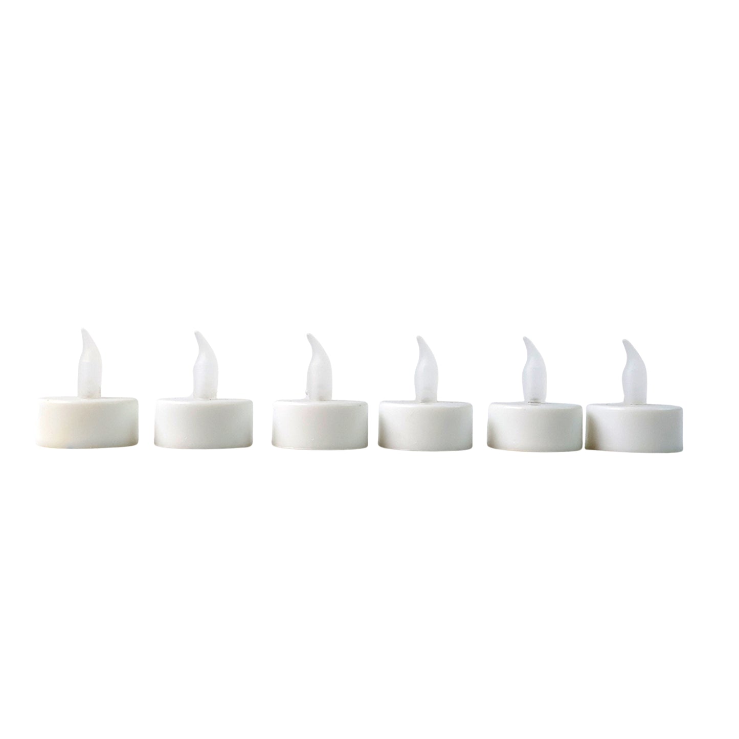 Six Wukusy LED flameless tealight candles in warm light, perfect for home decor and creating cozy ambiance.