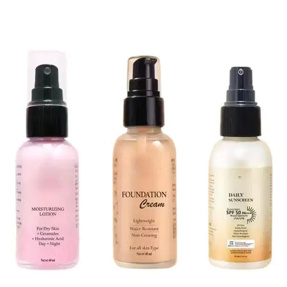 Ekom men's sun care trio set with sunscreen, foundation, and moisturizer in sleek packaging, perfect for grooming and sun protection.