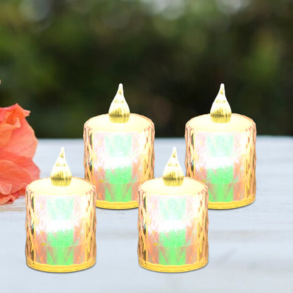 Set of four Wukusy flameless LED tea light candles, smokeless and decorative for home improvement and ambiance.