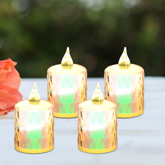 Set of four Wukusy flameless LED tea light candles, smokeless and decorative for home improvement and ambiance.