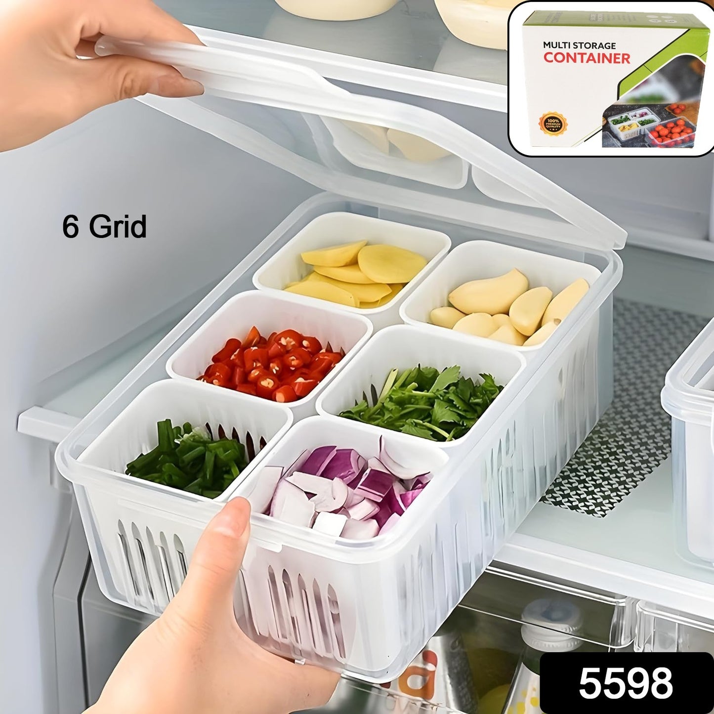 Wukusy fridge storage box for vegetables and food, clear plastic container with drainage lid for kitchen refrigerator organization