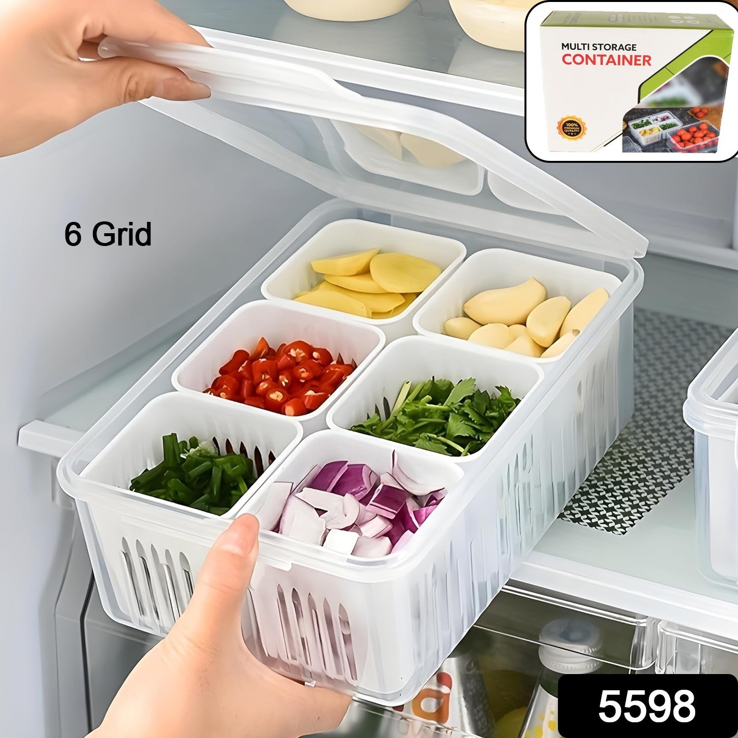 Wukusy fridge storage box for vegetables and food, clear plastic container with drainage lid for kitchen refrigerator organization