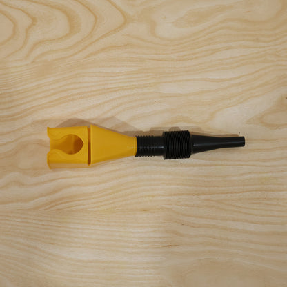 Wukusy flexible plastic funnel for spill-free car oil and fuel filling, shown in use with a car engine.