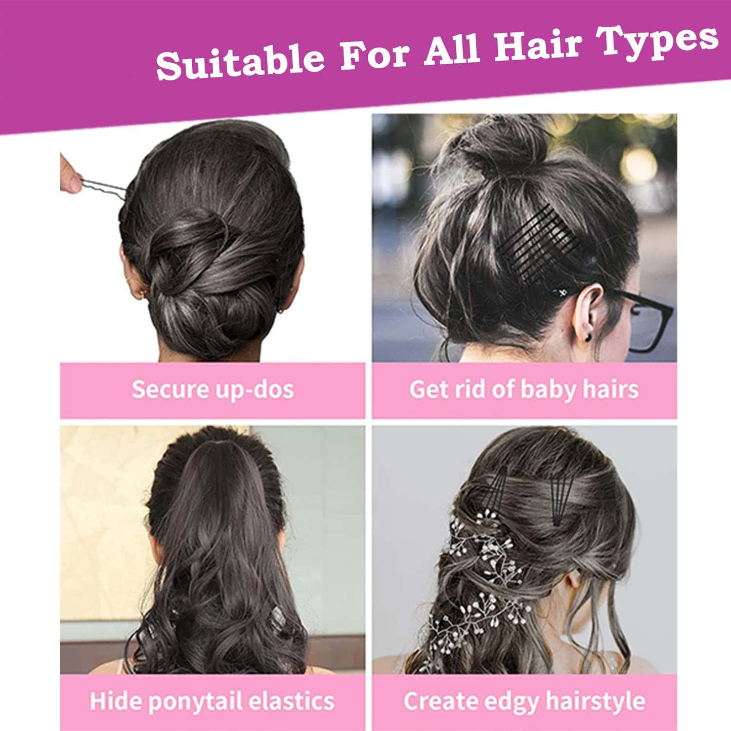 Set of 24 black Wukusy hair bobby pins, sleek and durable for securing hairstyles, shown arranged on a plain surface.