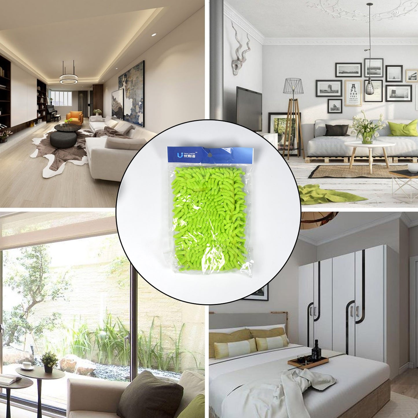 Wukusy microfiber flexible mop and brush cleaning accessories with extendable handle for dry and wet home, kitchen, and office cleaning.